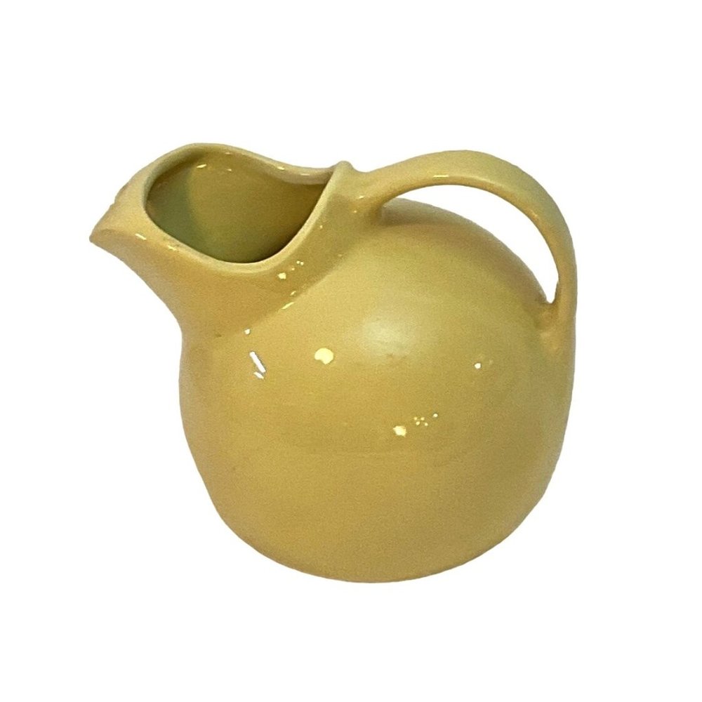Vintage Chefsware Ball Pale Yellow Milk Pitcher Rounded Ice Guard Circular Spout